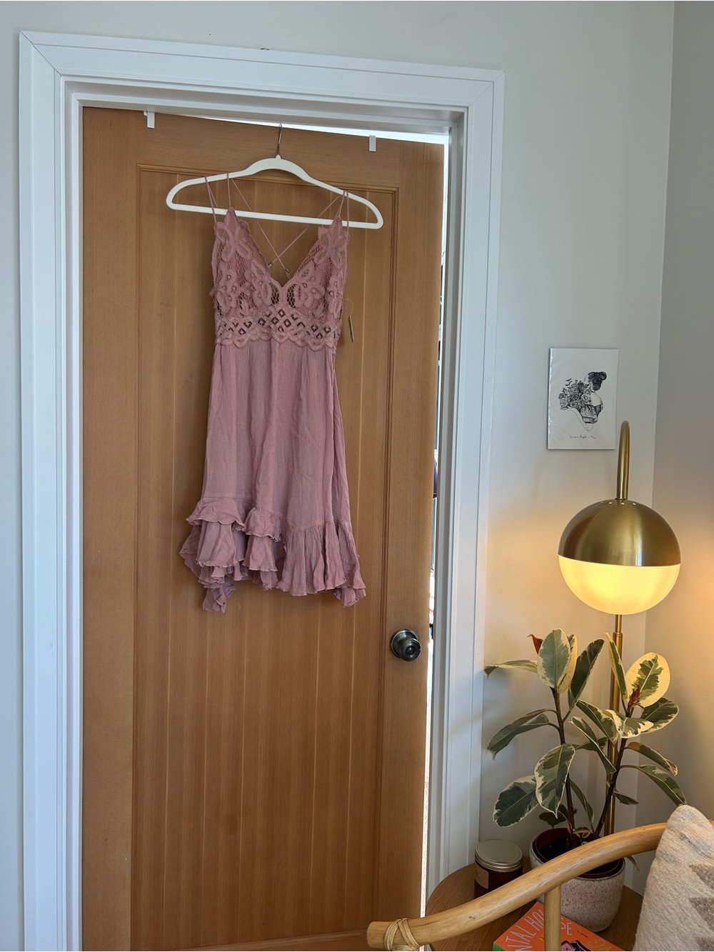 Free People Pink Lace Tiered Mini Dress